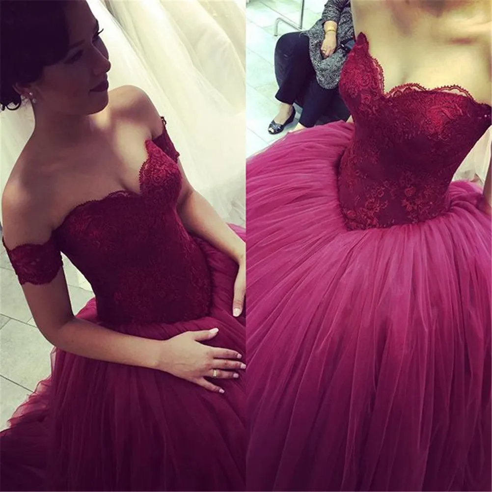 Moderne hors-la-épaule Tulle dentelle Quinceanera robe 2019 princesse balayage Train Sexy seize robe vestidos de fiesta baratos