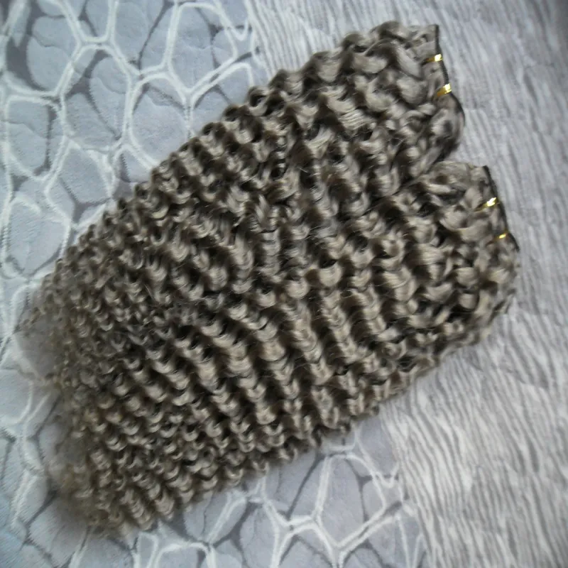 Grå hår väv Brasilianskt hårväv buntar 200g Brasiliansk Kinky Curly Virghow Gray Curly Weave Human Hair 2st