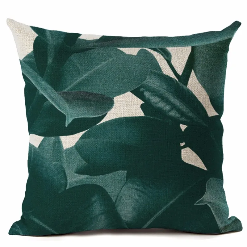 dark green cushion cover spring summer leaf throw pillow case for sofa couch pot plant almofada modern leaves home decoration