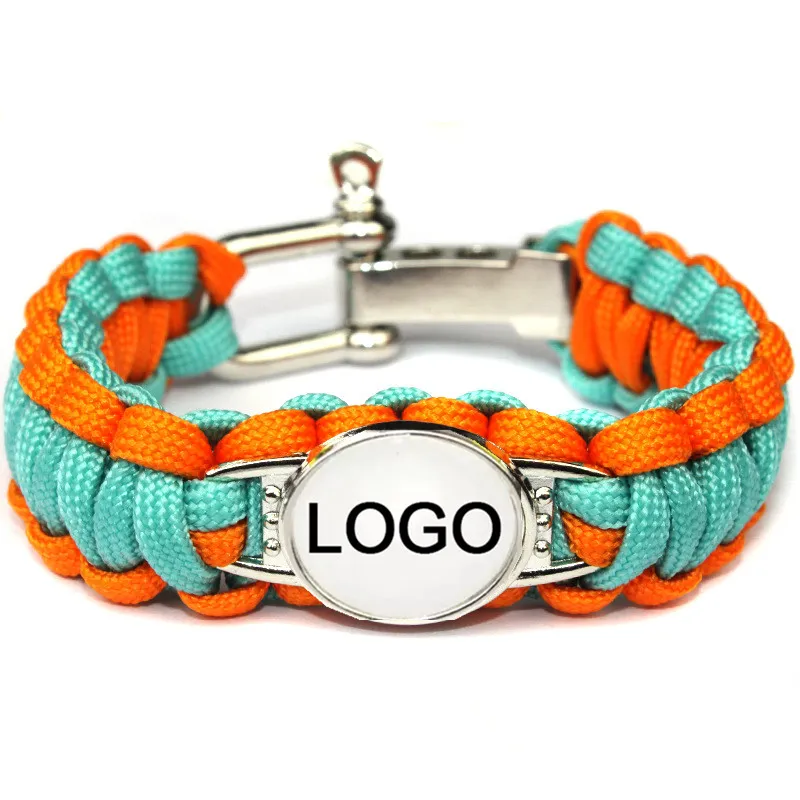 Misturar estilos de beisebol de futebol ao ar livre Paracord Survival pulseiras U fivela chaveiros Custom Made Camping personalizado pulseira logotipo