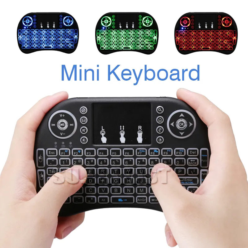 لوحة مفاتيح Air Mouse RII I8 Mini Wireless Keyboard Android TV Box Box عن بعد لوحات مفاتيح الإضاءة الخلفية المستخدمة في S905W S912 في المربع