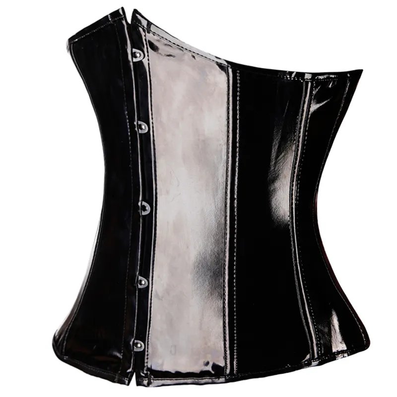 Gothic Fetish Black Underbust Corset PVC Vinyl Bustier Lace-up Top Plum Plus Size S-2XL Body Shaper