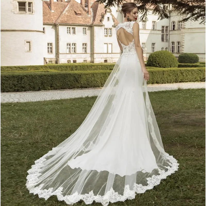 2020 nieuwe kant zeemeermin trouwjurken lieverd afneembare trein bruidsjurken cap sleeve vestido de novia goedkope strand bruidsjurk