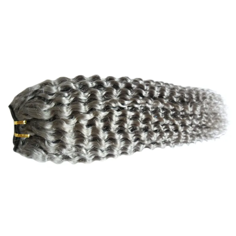 Grå hår väv Brasiliansk Kinky Curly Hari Silver Grå Human Hair Weave 100g Brasilianska Kinky Curly Virgin Grey Hair Extensions 