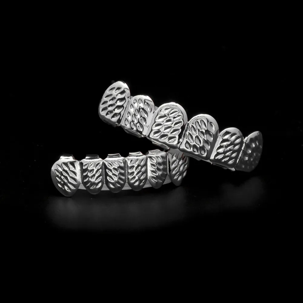 Bio Koper 18K Vergulde Hip Hop Bling Sieraden Tanden Grillz Caps Top Bottom Gouden Grill Set Tand Socket Hallowmas Party Prop338S