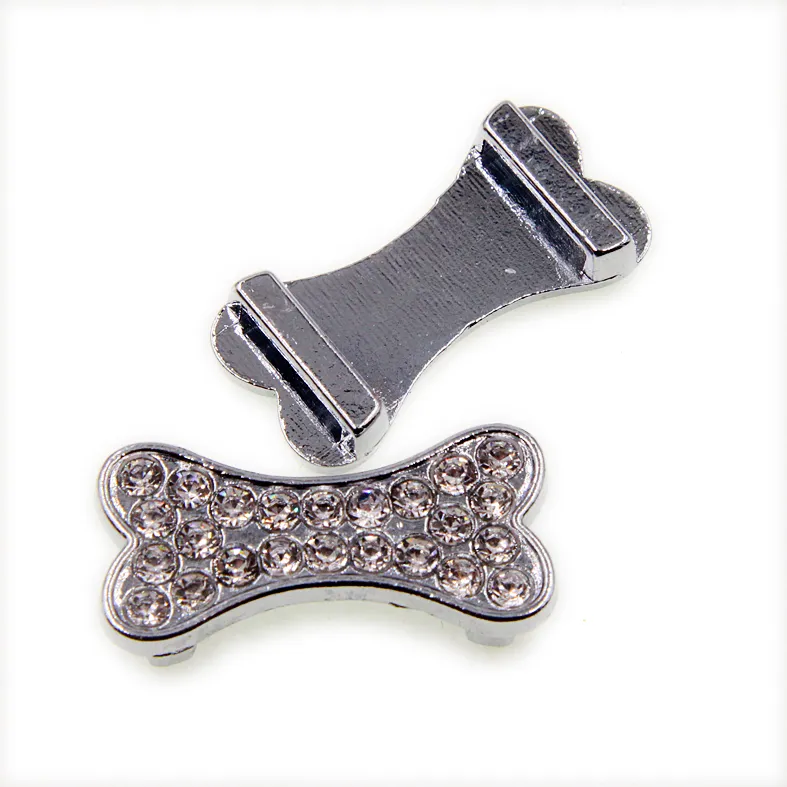 Groothandel Rhinestone Hond Bone Zinklegering 10mm Slider Charms DIY Accessoires Fit 10mm Pet Collar Polsband SL508