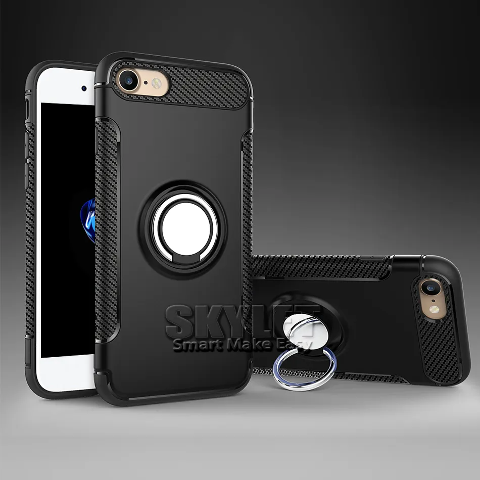 Ring Kickstand magnetiska stötsäkra fodral för iPhone 14 13 12 11 Pro Max S10 Protector Back Cover Case Rugged Dual Layer för Samsung Note 9 S9 Plus