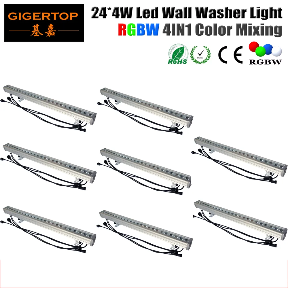 Wysokiej Jakości 8 sztuk / partia 24 x 4W Outdoor Led Wall Washer Światła RGBW LED Bar Light DMX Tryb, LED Stage Light Wodoodporna IP65 90V-240V