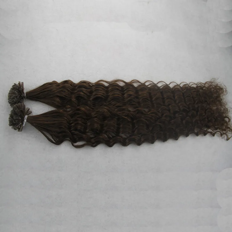 4 estensioni dei capelli con punta unghie ricci profondi brasiliani marrone scuro 100 gstrands estensioni dei capelli di fusione della cheratina dei capelli umani Remy2598495