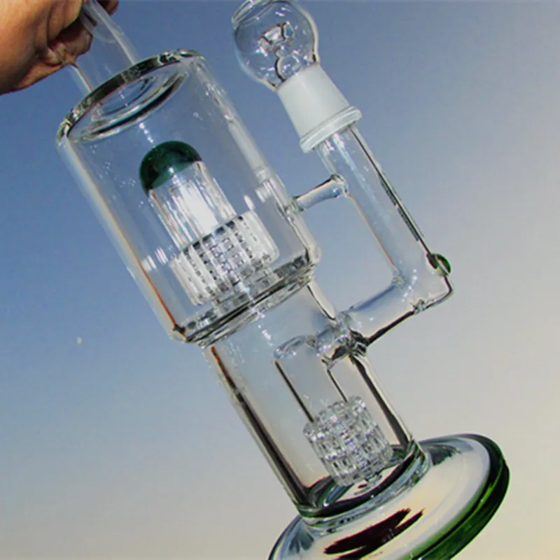 Toro recycler Böyle bir karmaşık çift Petrol Kuyuları Cam Bongs Büyük Su Boru Perc Sigara Piper 18mm Ortak Kalın Arms 32 cm Yükseklik