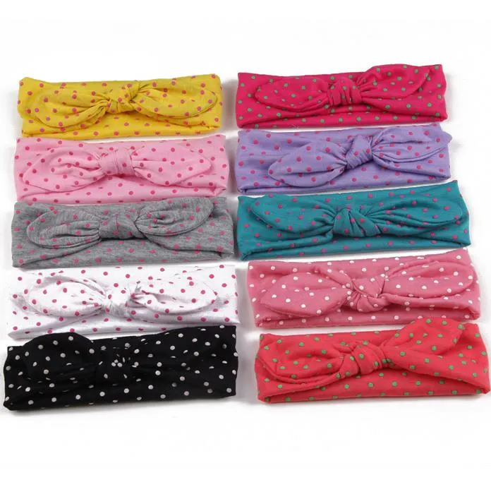 es Diadema bohemia Algodón Niña Bebé Bowknot Puntos Turbante Twist Head Wrap Nudo retorcido Banda para el cabello suave Niños Diademas Bandanas