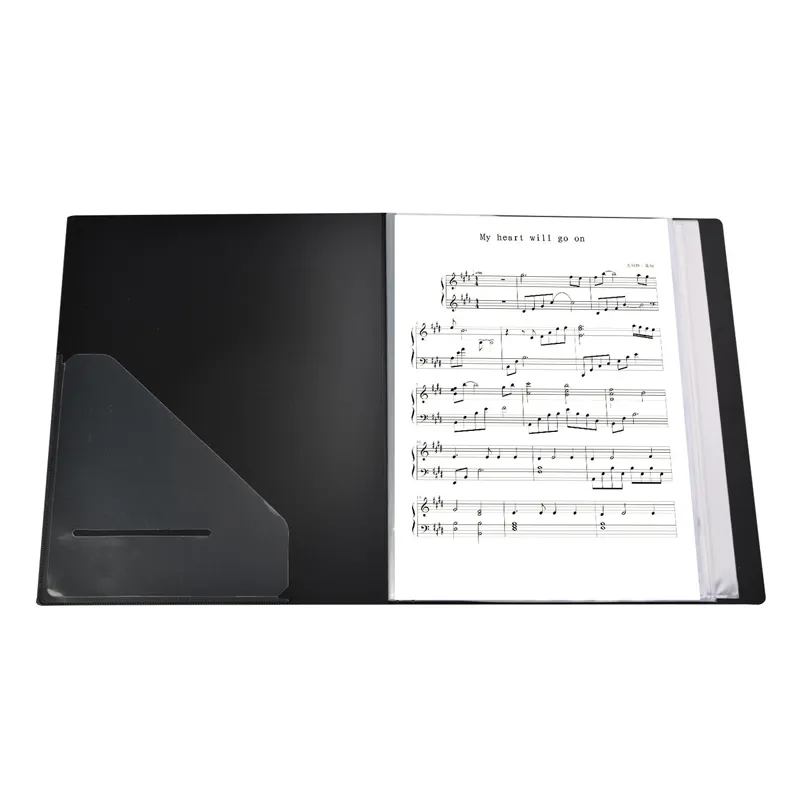 Novo suporte para arquivo de folhas de música, pasta de armazenamento de documentos de papel para escola, tamanho a4, 40 bolsos, preto1856408