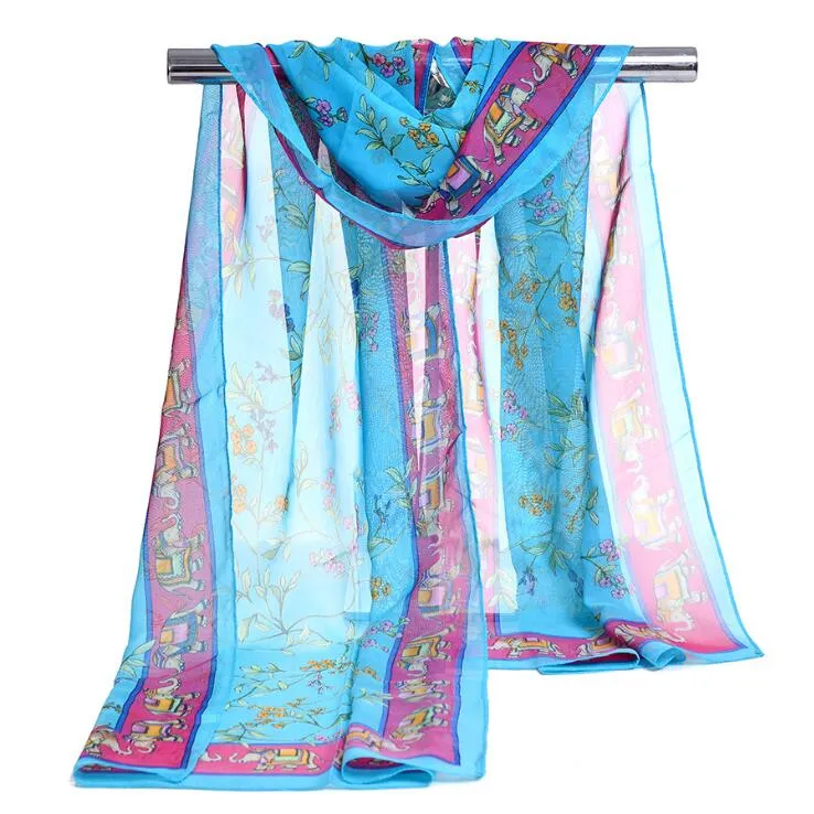 Factory Wholesale Silk Chiffon Scarf Women Scarves 2017 New Elephant Printed Sarong Wrap Beach Cover 160*50cm DHL Free