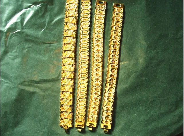 Toptan - Yepyeni 40g Erkekler 24K Sarı Altın Gep Katı Dolgu GP Bileklik Moda Erkekler Altın Bilezik 15mm * 8 