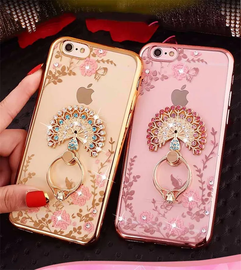 Bling Diamond Ringhalter Handyhülle Flexible weiche TPU-Abdeckung mit Ständer für iPhone 11 Pro Max Xr 8 7 6S Plus Samsung S10 9 8 Note 8 9