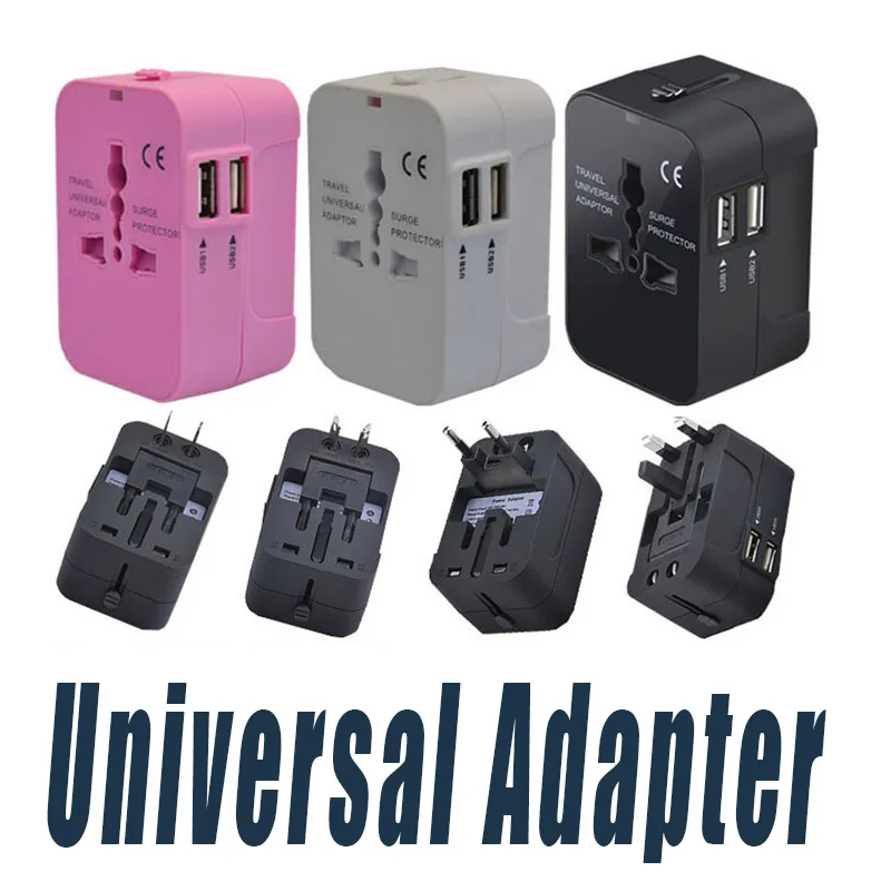 All-in-One-universeller internationaler Steckeradapter, Dual-USB-Port, Weltreise-Wechselstrom-Ladegerät-Adapter mit AU-US-UK-EU-Konverterstecker