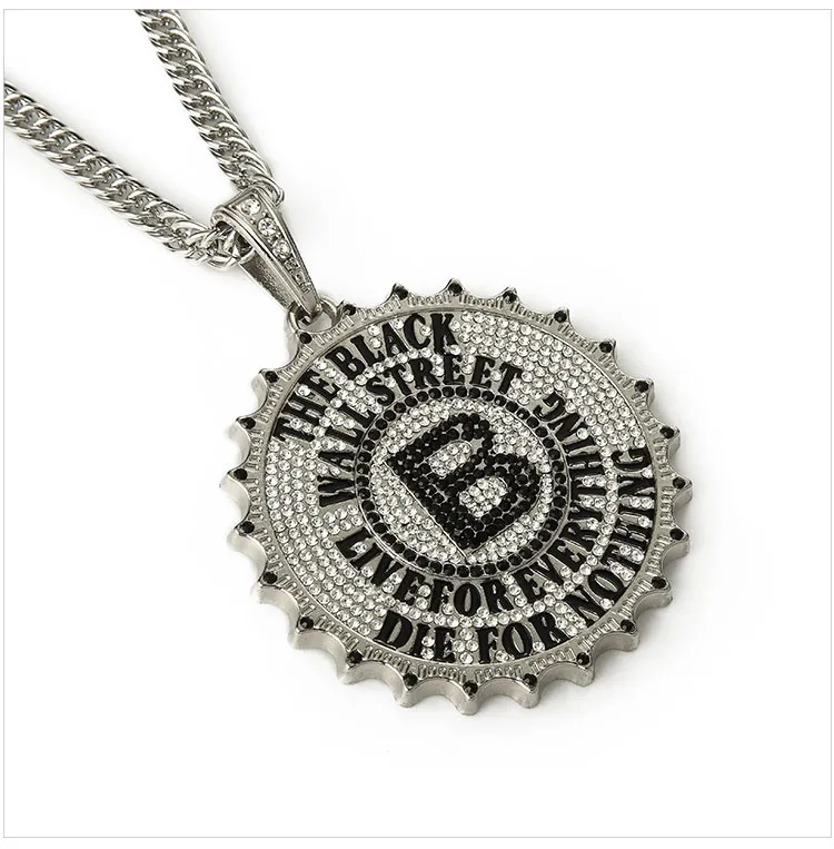 Gear Round Card Big B Colgante Collar Moda Estrella Hip Hop Rock DJ Bar Accesorios de baile Cadena de oro Hombres Joyería