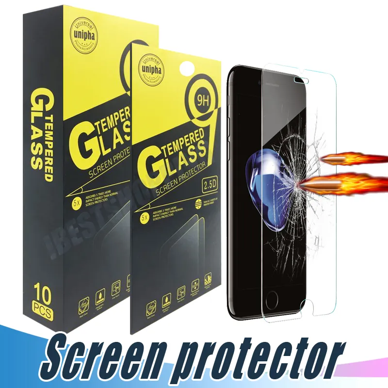 Film de protecteur d'écran en verre trempé pour iPhone 14 13 12 Mini 11 Pro X XS Max 8 7 Plus Samsung A22 A32 A33 LG Stylo 5 6 Xiaomi Huawei Opp