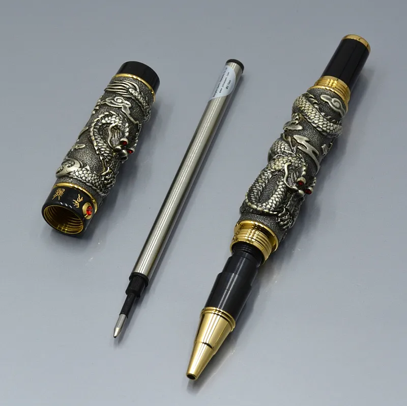 Top Luxury JINHAO Pen Unique Double Dragon Embossment Metal Roller penna a sfera Forniture per ufficio esecutivo di alta qualità Scrittura liscia 212c