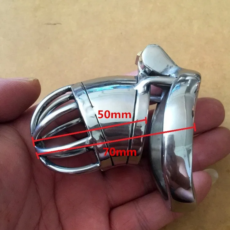 Cina nuovo design Dispositivo di castità maschile piccolo in acciaio inossidabile a lunghezza intera da 70 mm, gabbia per pene corta da 40 mm 45 mm 50 mm per BDSM