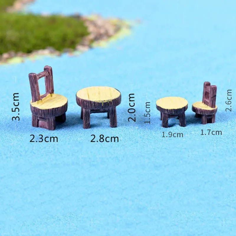 2 adet / grup Masa Sandalye DIY Reçine Peri Bahçe Zanaat Dekorasyon Minyatür Mikro Gnome Terrarium Hediye