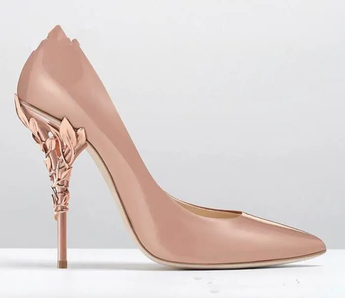 Damen-Abendkleid-Schuhe, solide Eden-Absatzpumpe, super sexy Damen-Hochzeitsschuhe, verziertes, filigranes Blatt, spitze Zehenpartie, Haute Couture-Schuhe275Q