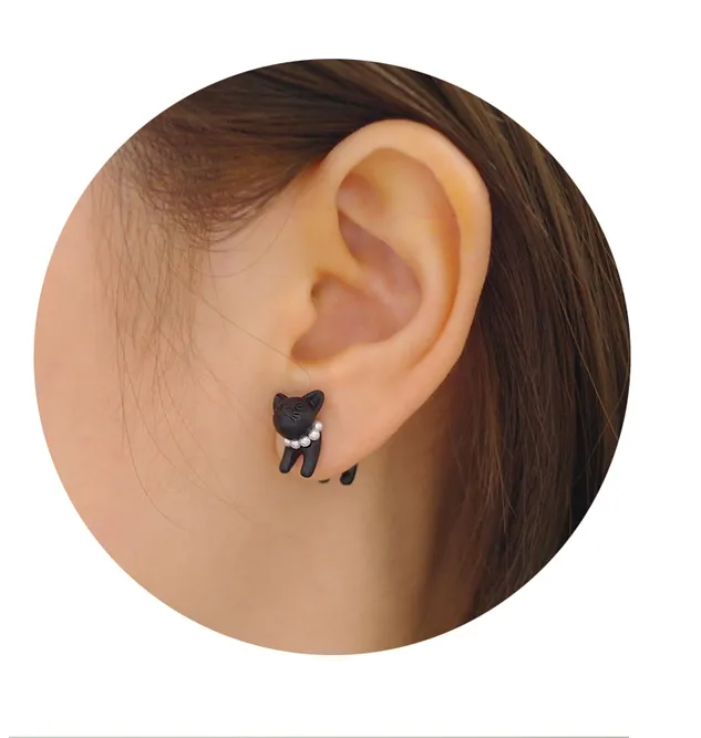 Boucles D'oreilles Dormeuses Motif Chat Noir En Bois - Magnifiques - Neuf Sans Emballage