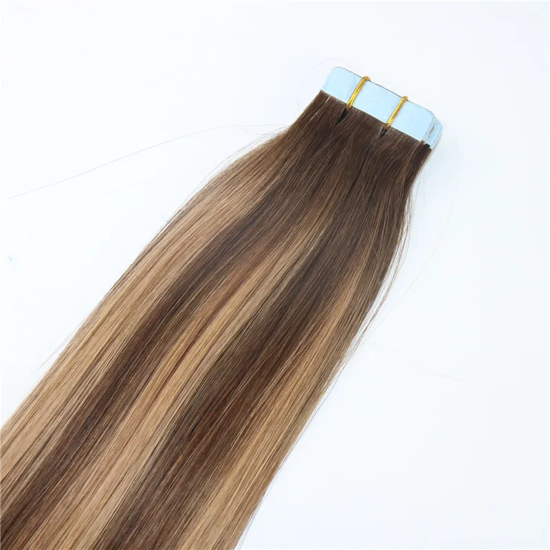 Nastro di trama della pelle nelle estensioni dei capelli umani Nastro in PU Capelli 40 pezzi / set 14 - 24 pollici Balayage Ombre Hair Color Highlight Hairstyle235U