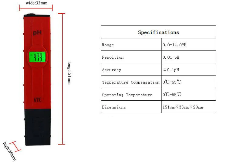 Digital bakgrundsbelysning 0.01 LCD PH ATC Meter Pen Testning Vatten Quity Aquarium Pool Wine Urine Monitor