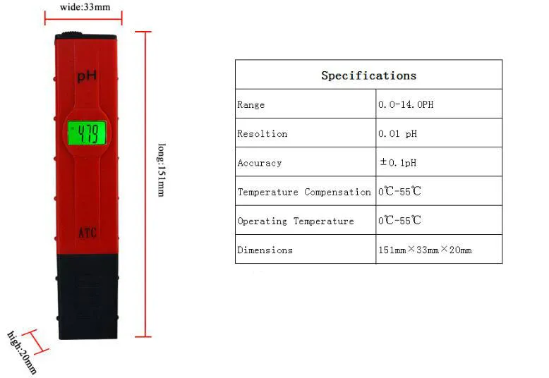 Digitale achtergrondverlichting 0.01 LCD PH ATC Meter Pen Testing Water Quility Aquarium Pool Wine Urine Monitor