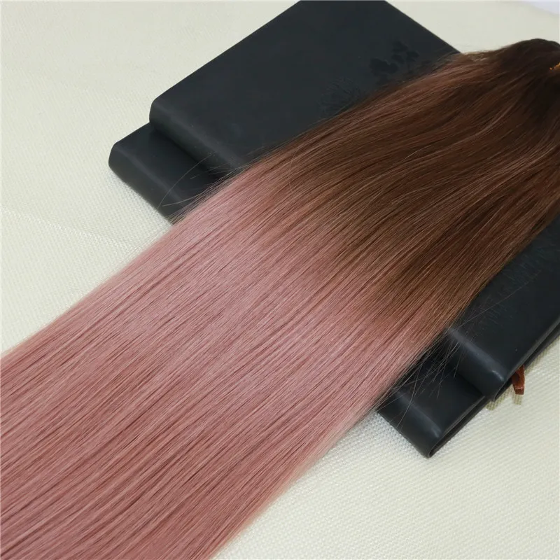 100 estensioni dei capelli umani russi vergini omber non trasformati in oro rosa con riflessi capelli remy tessitura dritta cucire in doppia trama Hai9836822