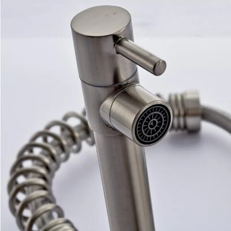 Deck Mounted and Cold Water Kitchen Faucet Nickel Brushed Spring Pull Down Dual Spray Kitchen Mixer Tap6113560