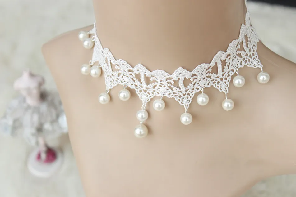 Gothic Bridal Necklace in Lace & Pearls 2017 In Stock 30-35cm Length Fairy Lace Wedding Bridal Necklace