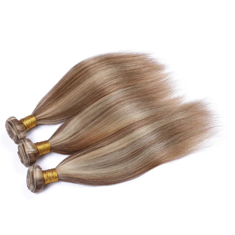 Karışık Renk 8 613 Insan Saç Örgüleri 3 demetleri Atkı Orta Kaş ve Sarışın Bakire Insan Saç Uzatma Iki Ton Düz Saç