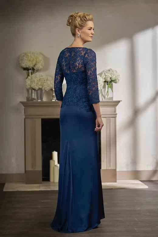 Navy Blue Lace Mother Of Bride Pantsuits With Long Sleeves And Jewel ...