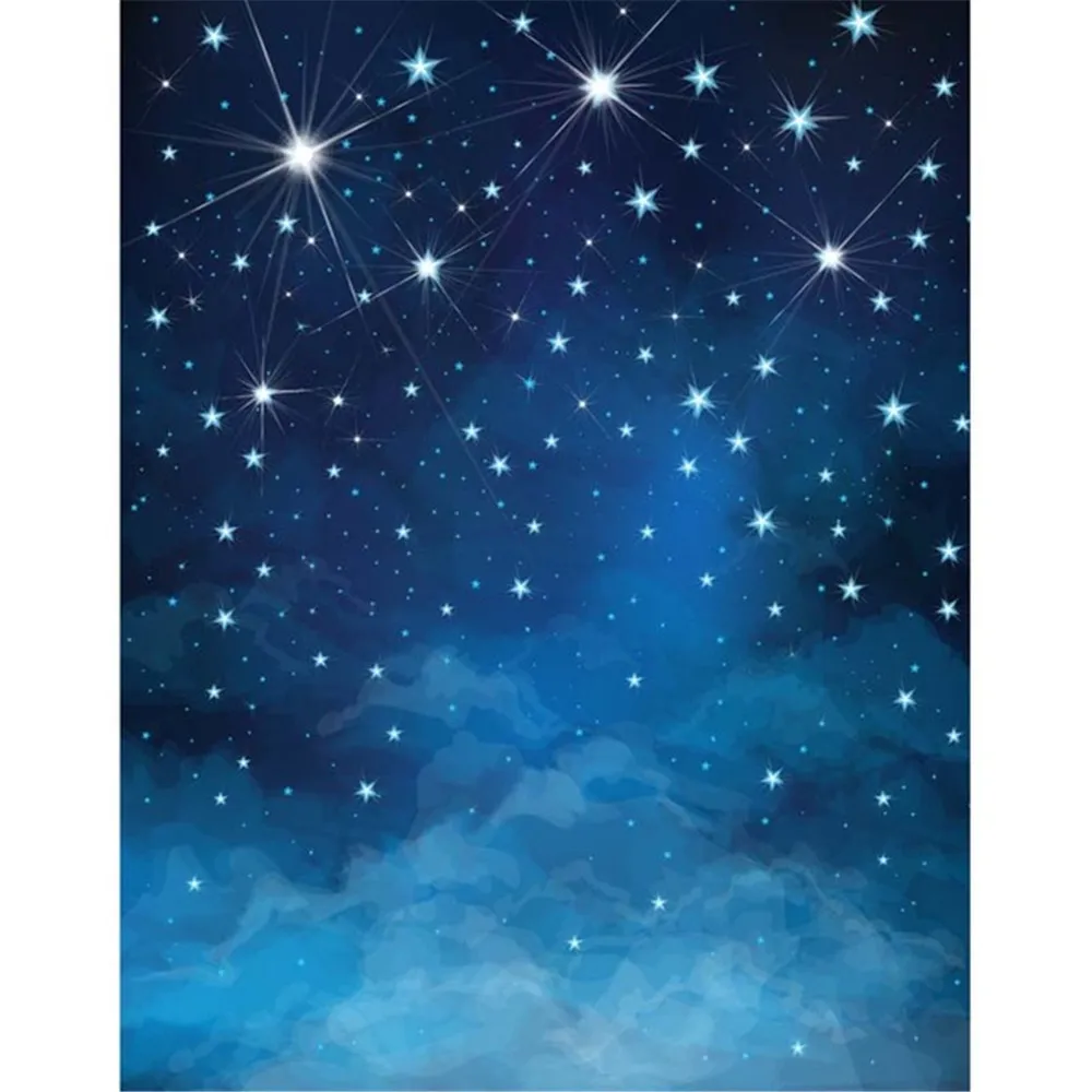 Cielo notturno blu Stelle glitterate Fondali foto per bambini Vinile Fotografia per bambini Sfondo Puntelli per servizi fotografici per neonati