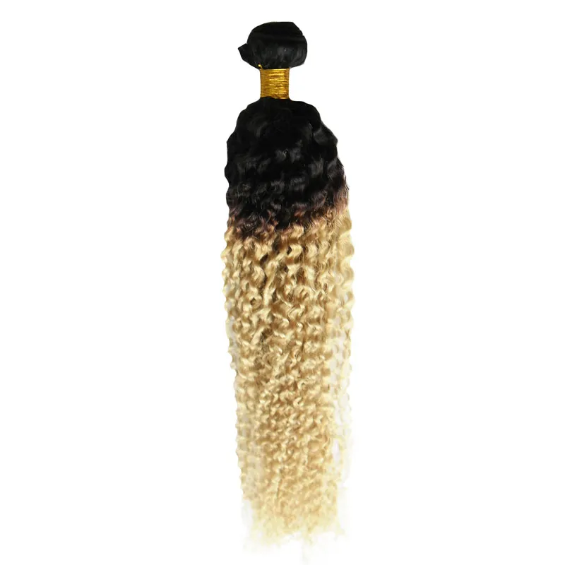 Ombre Weave Hair Blonde T1B / 613 Kinky bouclés cheveux humains bouclés 100g mongol kinky bouclés cheveux armure 