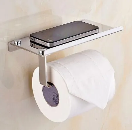 Nieuw ontwerp 1 st roestvrij staal 304 rol papier mobiele telefoon houder met plank handdoekenrek toilet weefsel dozen badkamer accessoire