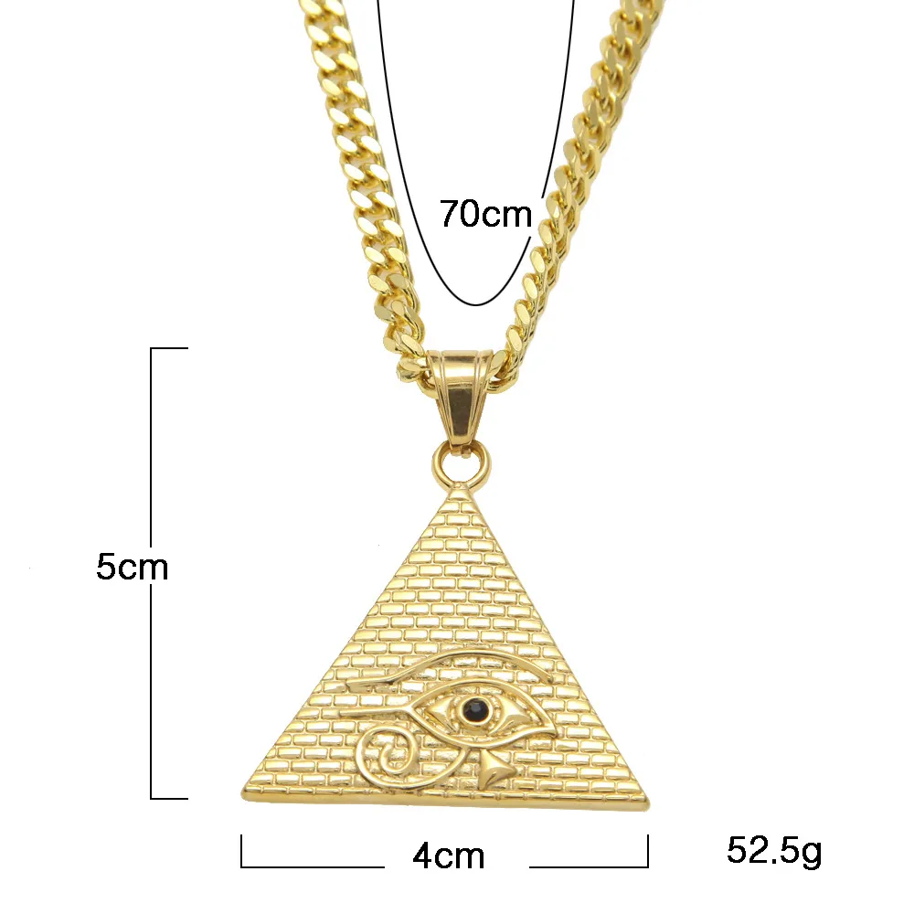 Altägyptische Pyramide Auge des Horus Anhänger Halskette Hip Hop Illuminati Halskette mit 27 Zoll Miami kubanischen Panzerkette