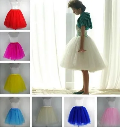 White Tulle Skirt Below Waist Elastic Waist All Colors 5 layers Wedding Party Skirt Kneelength Under Skirt A Line Petticoat8083515