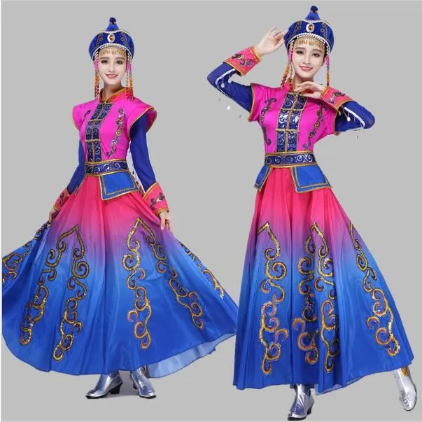 Mongolian Costume Stage performance clothing Dance skirt gown Mongolian Dance Costume Minority folk dance Clothing Apparel