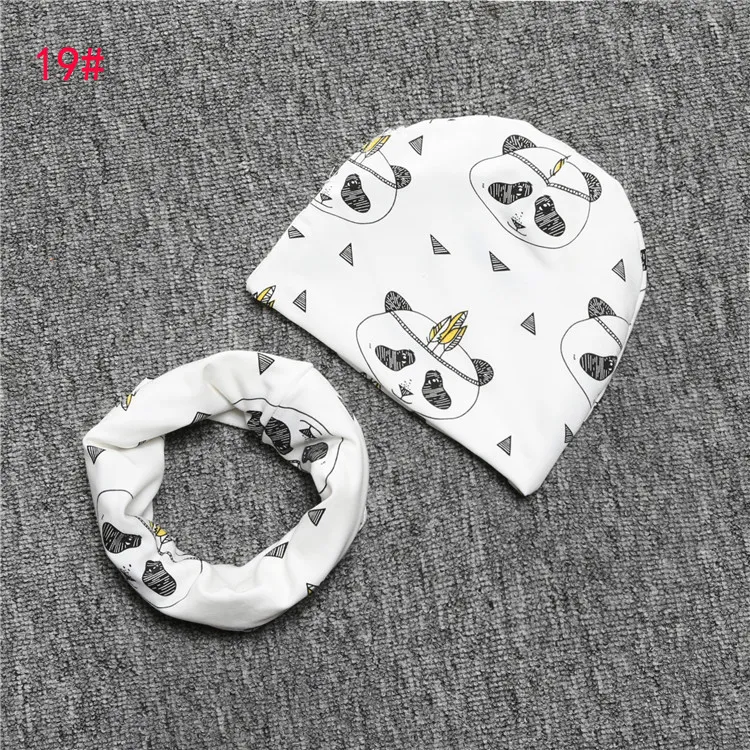 20 Styles INS Baby Printing hat+O Ring Neckerchief Set Fashion Baby Cotton Fox Crocodile Bear Tiger Printing Cap and Scarf A01