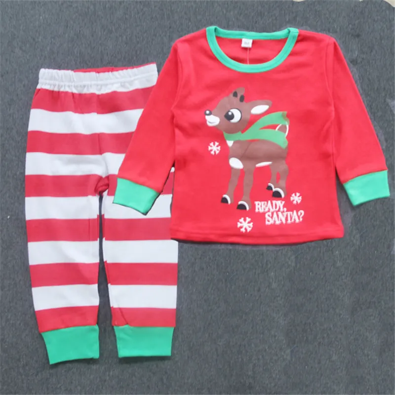 Dziecko Boże Narodzenie Santa Deer Piżamy Kids Stripe Homewear Zestawy Kreskówki Długie Rękawostopy + Spodnie Pleasweear Ustawia Jesienne Ubrania