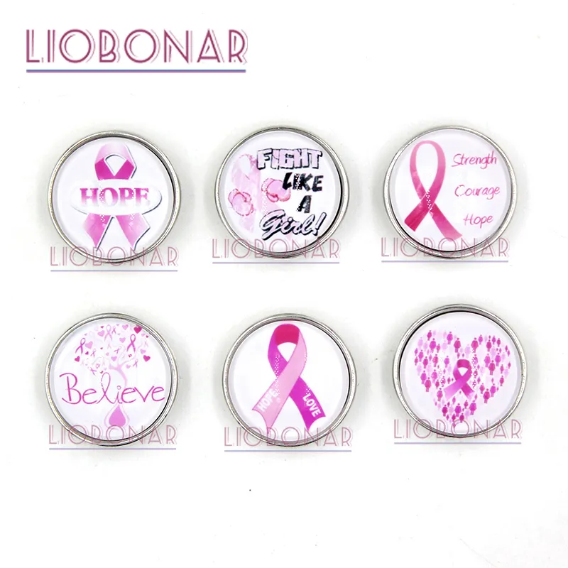 Ny Ankomst Partihandel Rosa Ribbon Bröstcancer Medvetenhet Snap Knappar Charms För 18mm Snap Smycken Armband Ringar Halsband