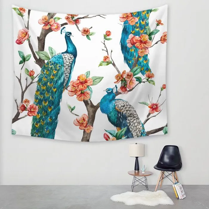 12 designs flower peacock tapestry feather wall hanging decoration nature tree bird tapetes new table cloth