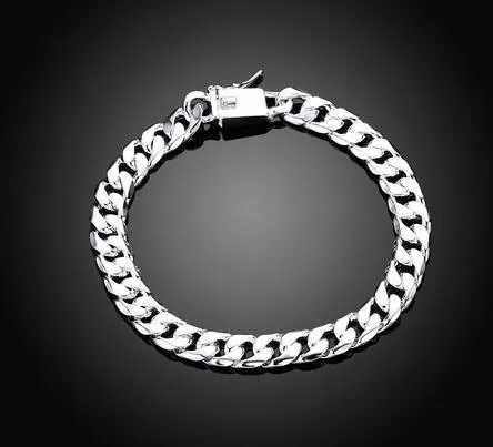 2017 Best-Selling Plated 925 Silver Mens Sideways Bracelet, Silver