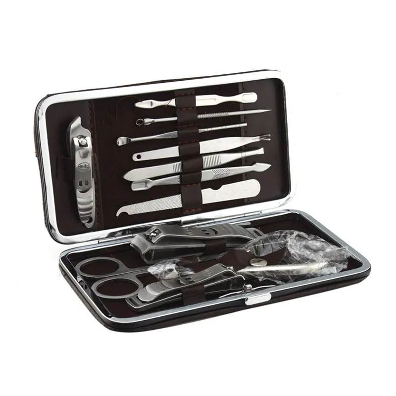 Set di manicure pedicure in acciaio inossidabile di alta qualità da 12 pezzi Set manicure unghie Kit pulizia cuticole con custodia in pelle1740962