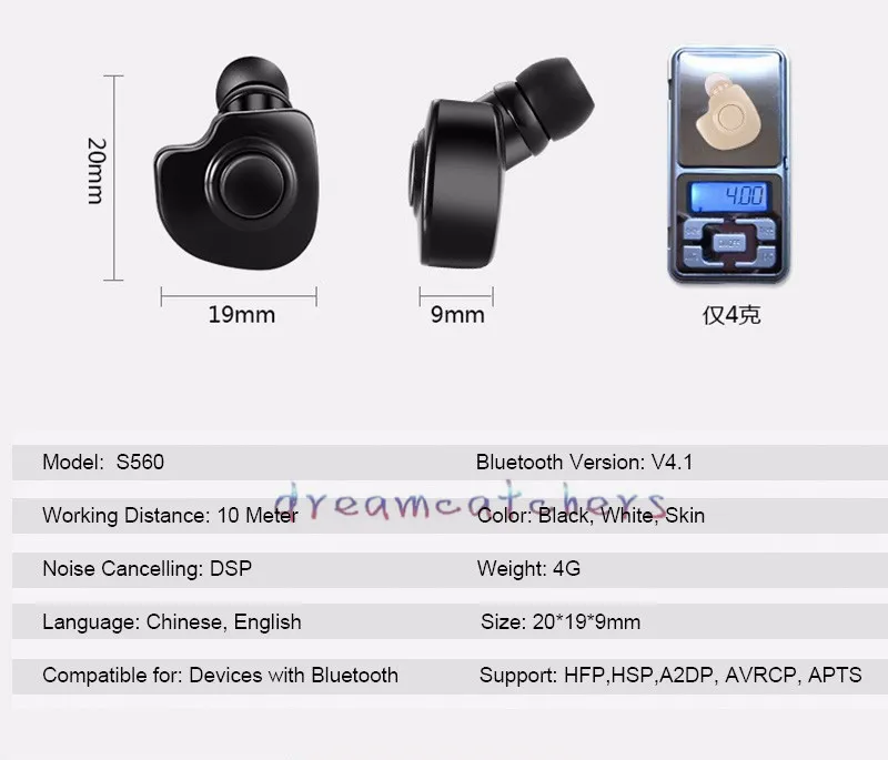 Sport In-Ear Mini S560 Stereo Music Auricolare Wireless Bluetooth 4.1 Auricolare MIC Vivavoce Auricolari Cuffie iPhone Samsung Universal
