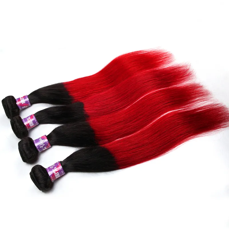 Brésilien Ombre Droite Cheveux Humains 3 Bundles Coloré Brésilien 1B / Cheveux Rouges Armure Pas Cher Deux Tons Brésilien Rouge Vierge Cheveux Offres