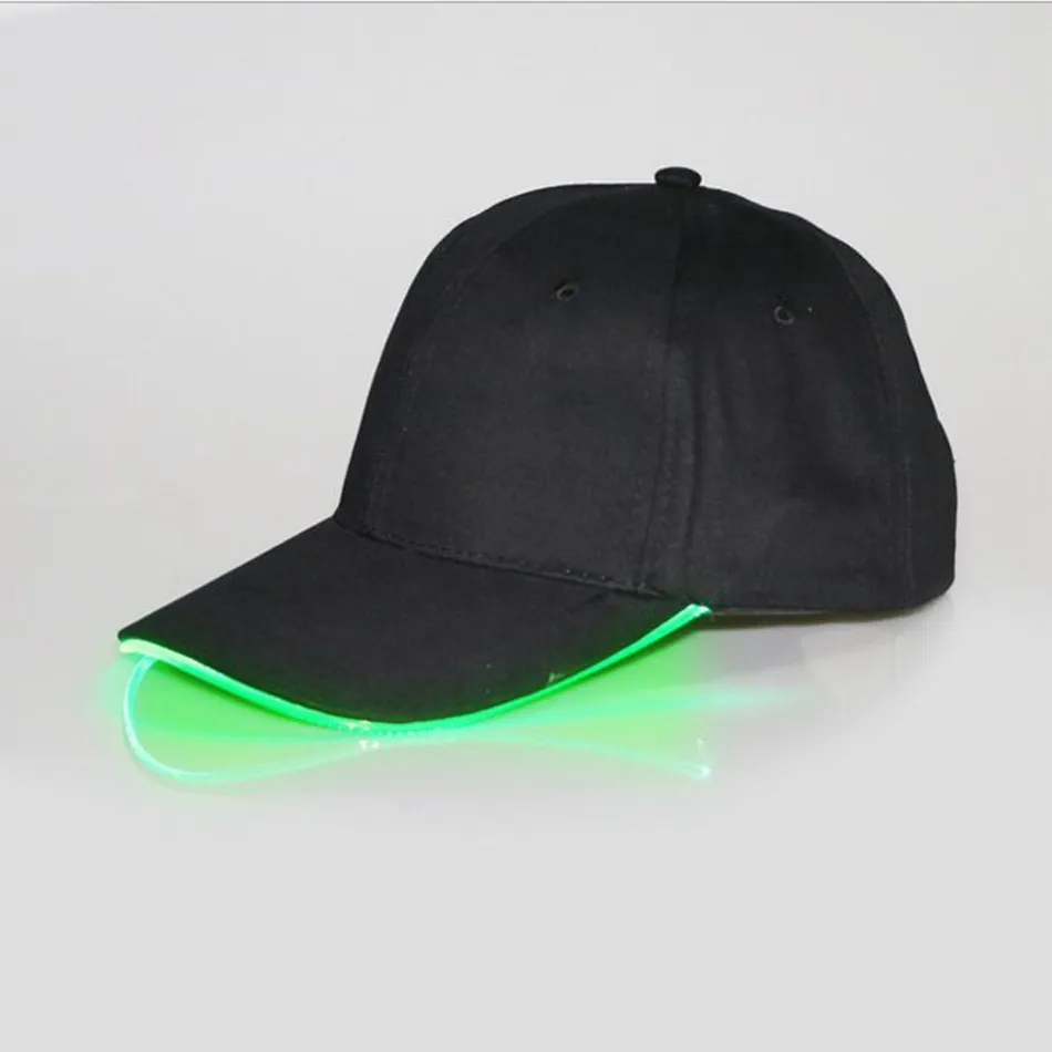 LED野球帽子綿黒い白い輝くLEDライトボールキャップは暗い調整可能なスナップバックの帽子の輝きで輝くパーティーハットOOA2116